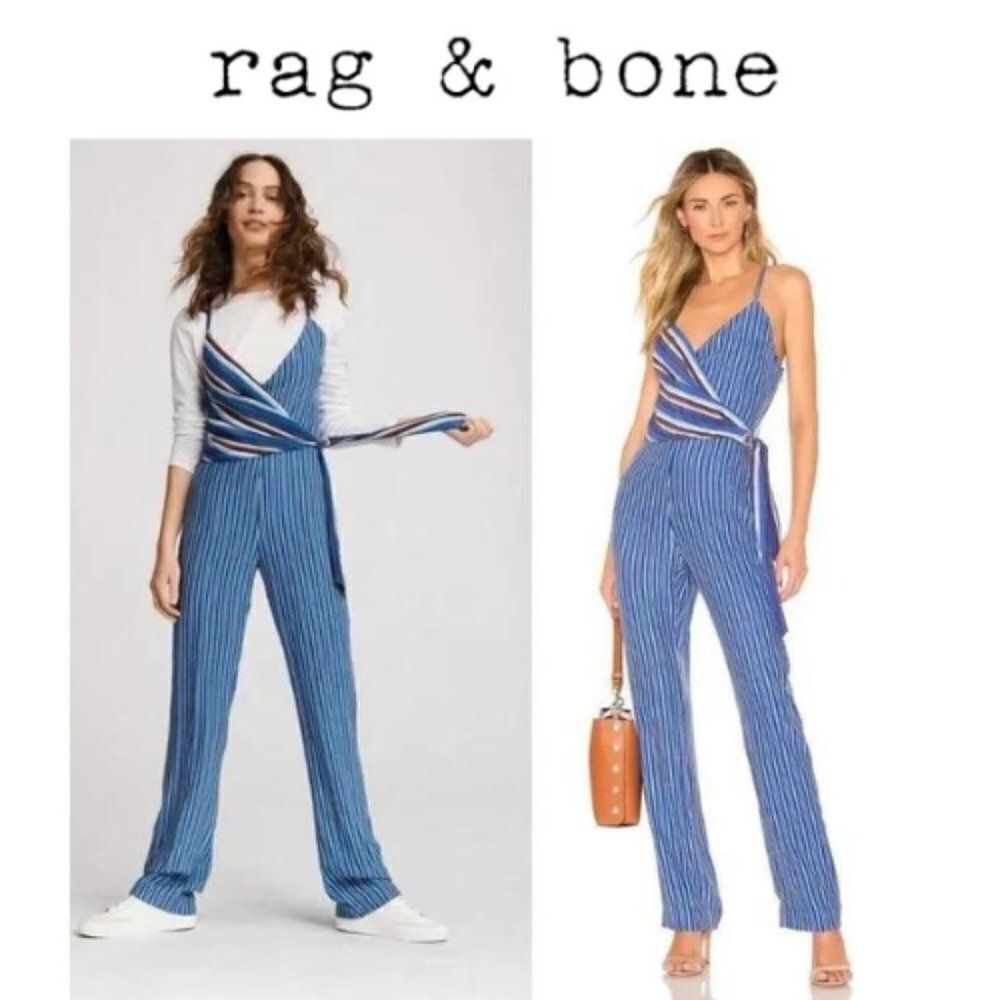 Rag & Bone Blue Striped V-neck Felix Jumpsuit 2